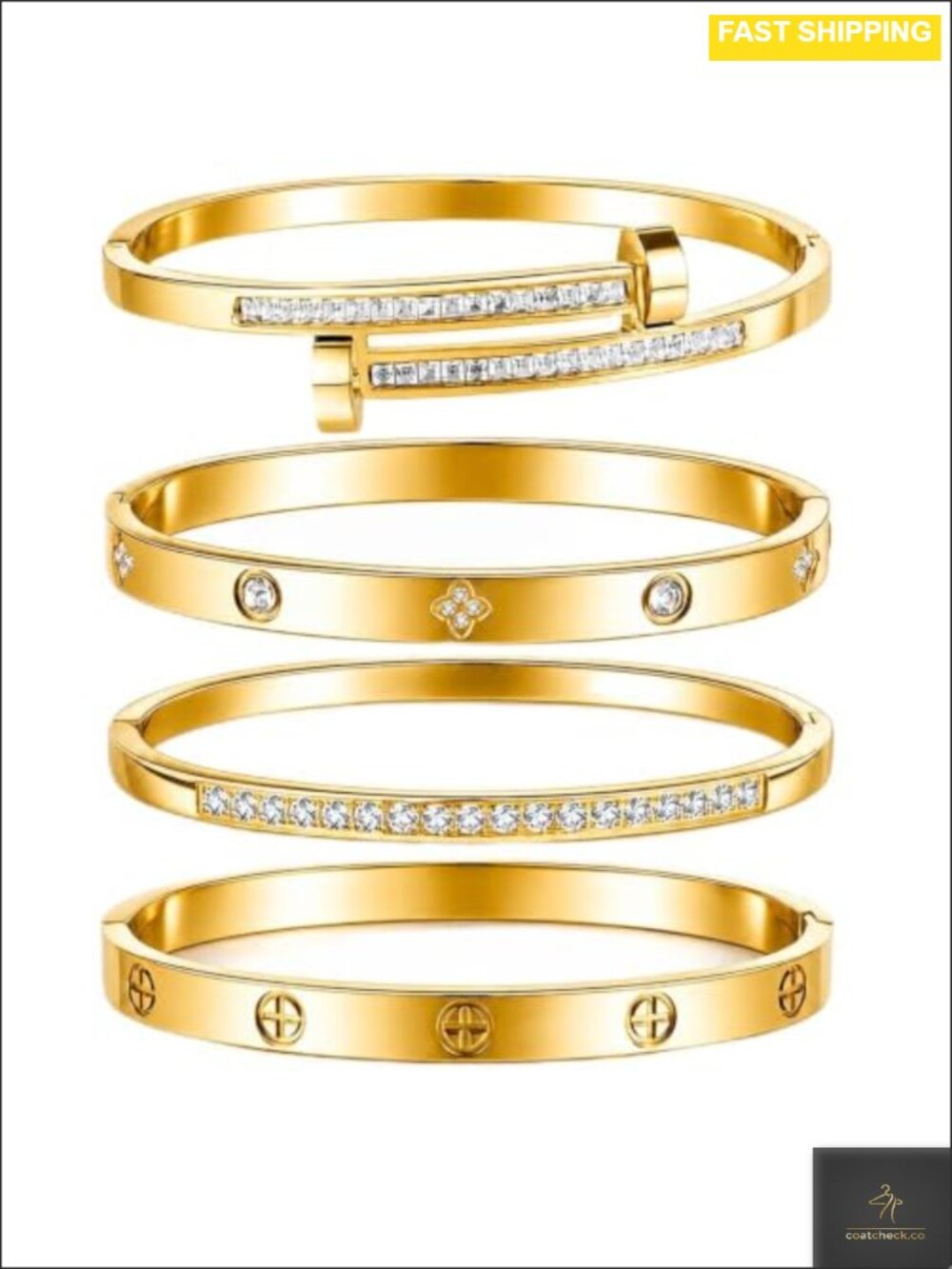 Gold Bangle Bracelets for Women Set Stainless Steel 18K Gold Plated